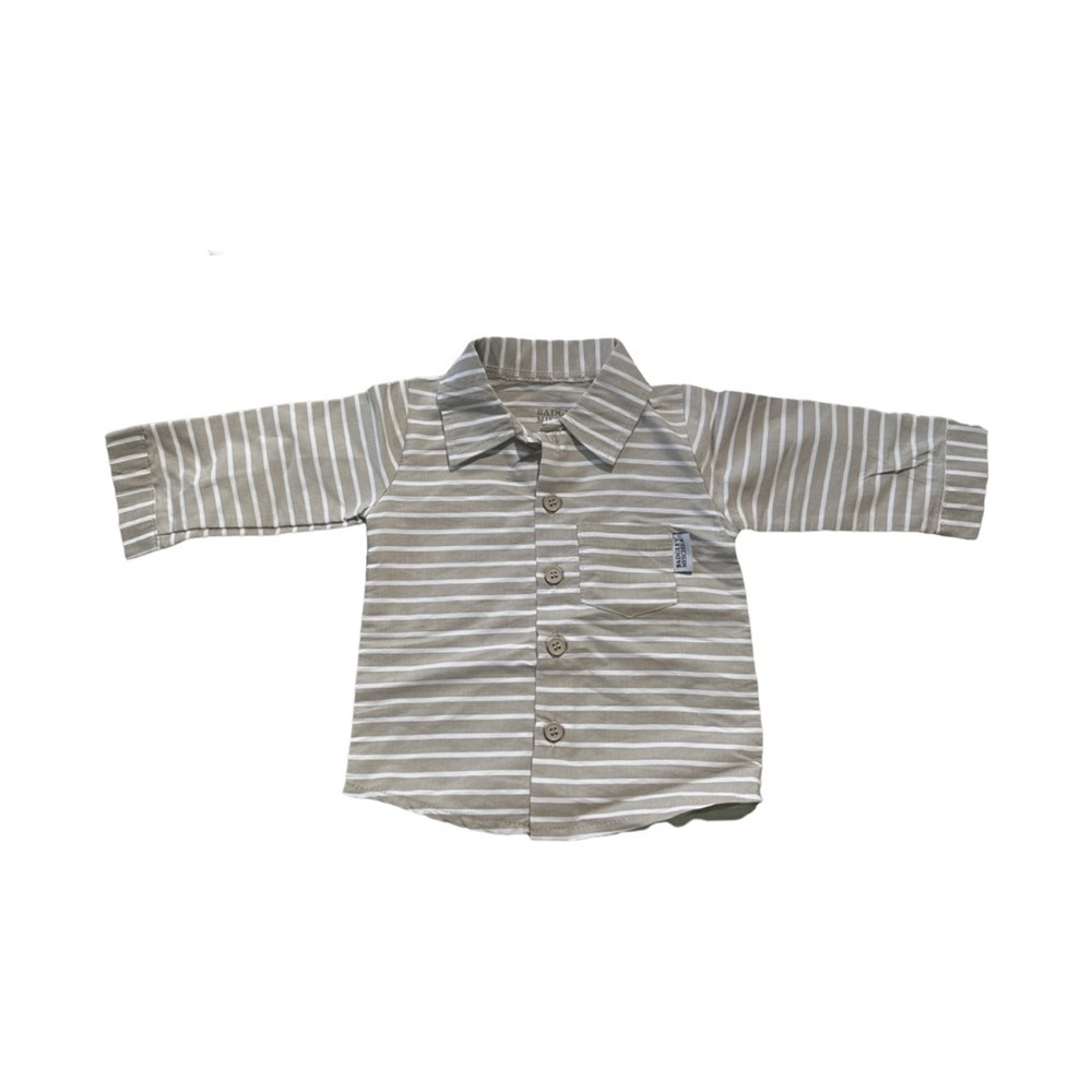 BADGLEY MISCHKA BABY BUTTON DOWN 3-6 MONTHS BROWN AND WHITE